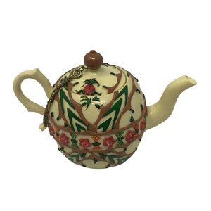 Vintage Nini Japan Hand Painted Teapot Trinket Box Floral Staffordshire Style